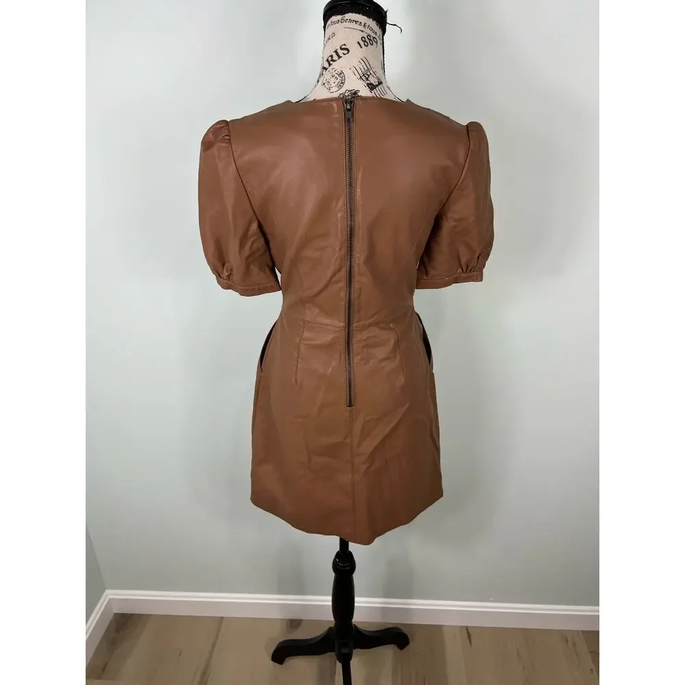 Cupcake & Cashmere Maggie Dress Brown Faux Leather Mini Dress with pockets - Picture 4 of 16